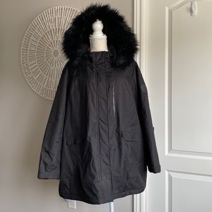 Active Zone by Penningtons - Black Winter Jacket with Faux Fur Trimmed Hood